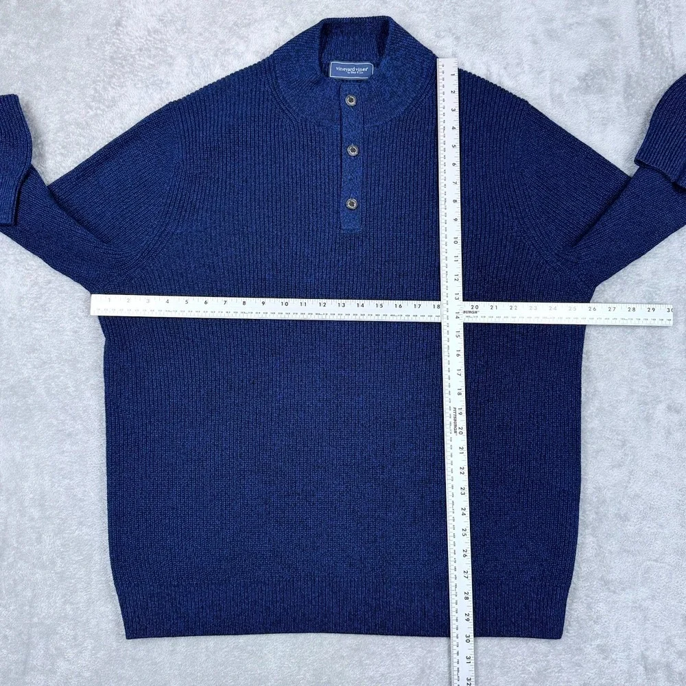 Vineyard Vines Oysterman Merino Wool Sweater Mens 2XL Blue Soft 1/4 Button Knit‎